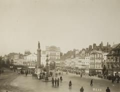 Quiet and orderly principal square of Lille during wartime showing peaceful city life in propaganda image