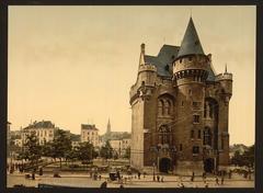 Historic Porte de Hal medieval city gate in Brussels Belgium circa 1890 1900