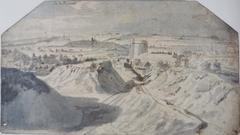 17th century view of the area around the Hallepoort in Sint-Gillis by Anoniem