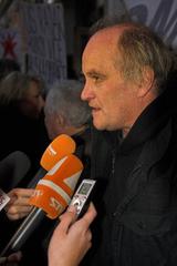 Michael Kocáb speaking at a demonstration on Národní třída in Prague