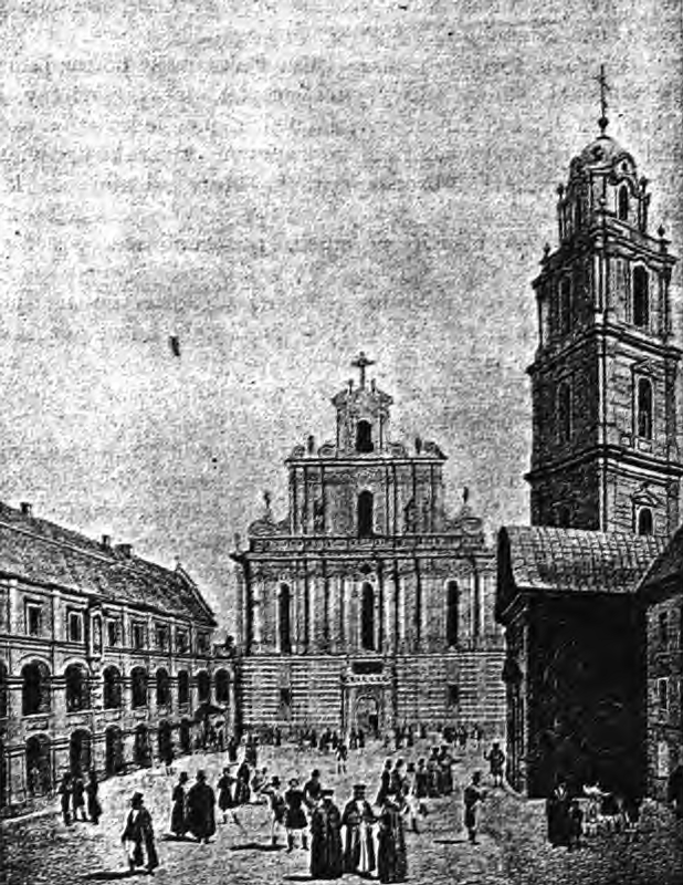 Historic illustration of the Old University in Vilnius