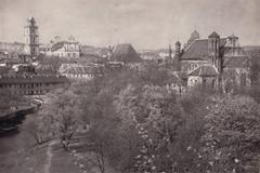 Bernardynskaja and Śviatoha Michała streets intersection in Vilnia with historical buildings