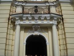 Door of the Church of St. John in Vilnius with ornate carvings