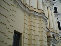 Baroque cornice between first and second levels on the main facade of the Church of St. Johns in Vilnius