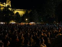 Football fans watching Spain vs Netherlands World Cup final on large screen at Szabadság tér, Budapest city center