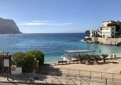 View of Cassis coastal town with colorful buildings and boats