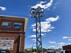 Old stadium light post from Crosley Field at City Gospel Mission in Queensgate Cincinnati