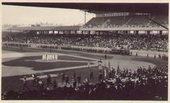 Cincinnati Reds baseball team lined up at Redland Field baseball stadium circa 1920