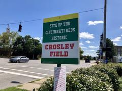 Crosley Field memorial sign at City Gospel Mission in Queensgate, Cincinnati, Ohio