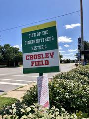 Crosley Field memorial sign at City Gospel Mission in Queensgate Cincinnati OH