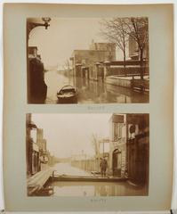 The 1910 Flood of the Seine River in Paris showing flooded streets and submerged buildings