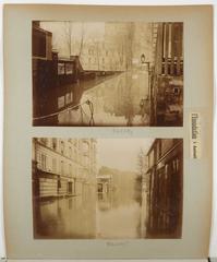 Flooding in Auteuil, Paris, in 1910 with submerged streets and pedestrians navigating the water