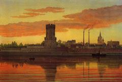 Evening view of the Bayenturm tower and Severinsviertel district in Cologne