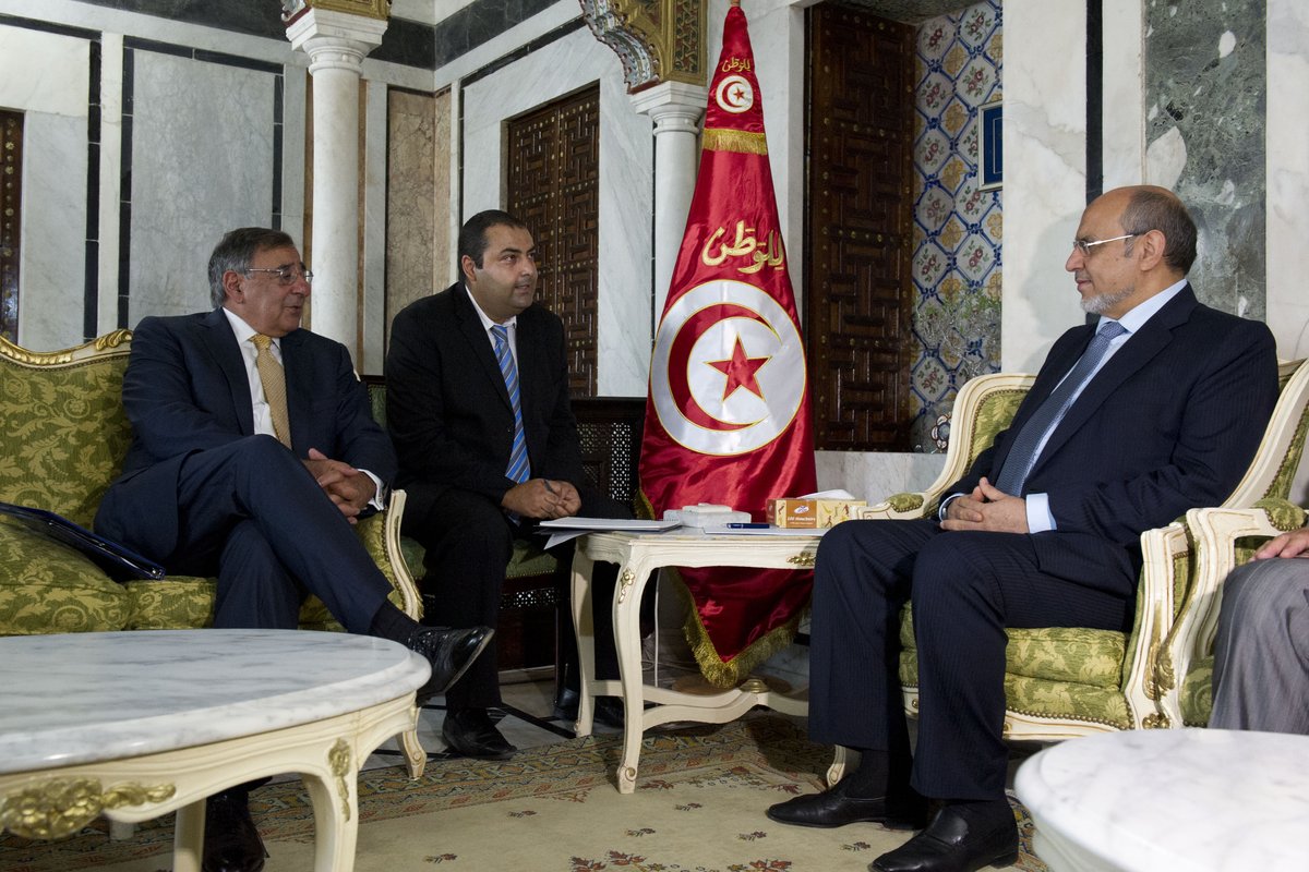 Secretary of Defense Leon E. Panetta meeting Tunisian Prime Minister Hamadi Jebali in Tunis July 2012