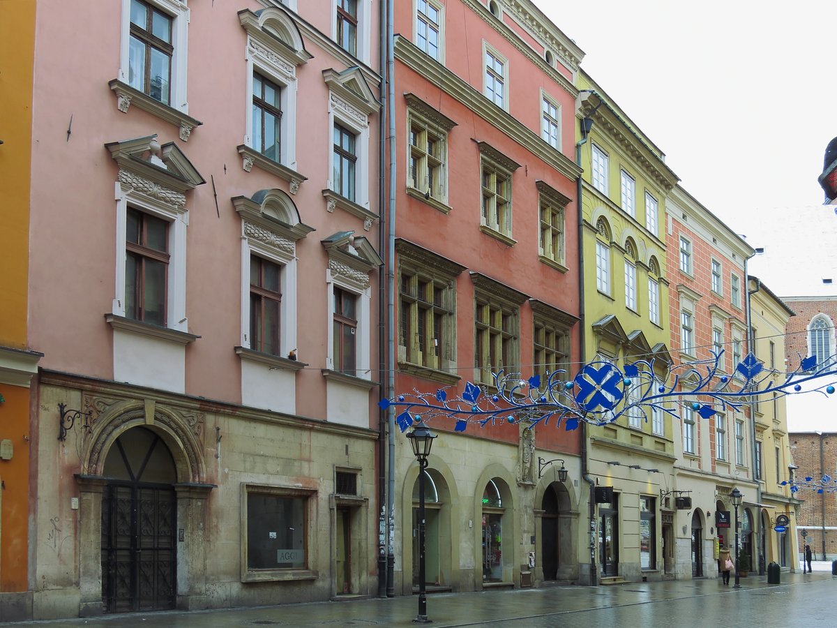 3-9 Floriańska street view in Kraków with colorful historical buildings