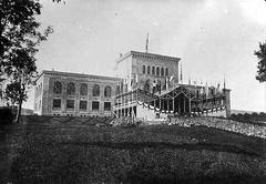 Historic exterior view of Bergen Museum during the 1865 fisheries exhibition opening