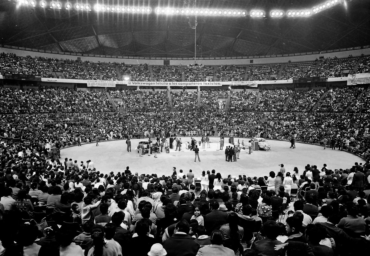Vintage photograph of Mexico City taxi drivers artistic festival at Palacio de los Deportes December 15 1973