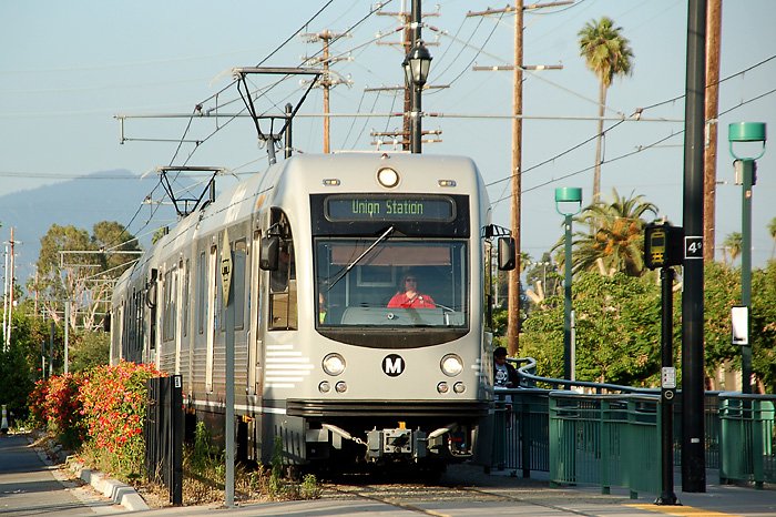 Los Angeles Metro Rail Gold Line light rail train in Highland Park