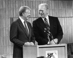 Former Presidents Jimmy Carter and Gerald Ford co-host an All-Democracies Conference with leaders from 44 democracies worldwide