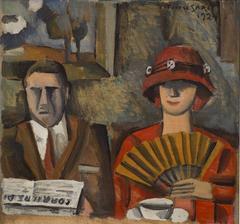 Portrait painting of a woman with a fan by Torres García, 1924