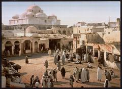 Bab Suika-Suker Square in Tunis, Tunisia in a color photochrom image from around 1899