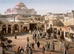 Bab Souika district in Tunis Tunisia in 1899 historical black and white photograph