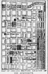 1888 map of Chicago Loop showing location of the Auditorium venue of 1888 Republican National Convention