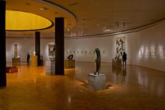 Exhibition hall inside the Museo de Arte Moderno in Ciudad de México showing colorful modern artworks and visitors