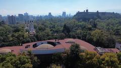 Aerial view of Museo de Arte Moderno from a drone showcasing its modern architecture and surrounding area