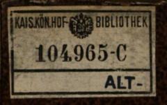 Label of the Imperial Royal Court Library circa 1868 on book cover of negotiations of 25th assembly of German philologists and schoolmasters in Halle 1867