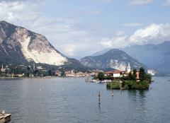 View of Isola dei Pescatori in Lake Maggiore with Isola Bella and Baveno town in the background
