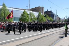 Cadets marching in the Finnish Defence Forces Flag Day 2017 parade