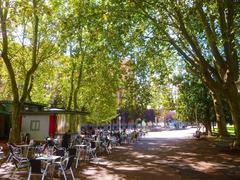 Park view with pond and green trees in Bilbao's Parque de Doña Casilda Iturrízar