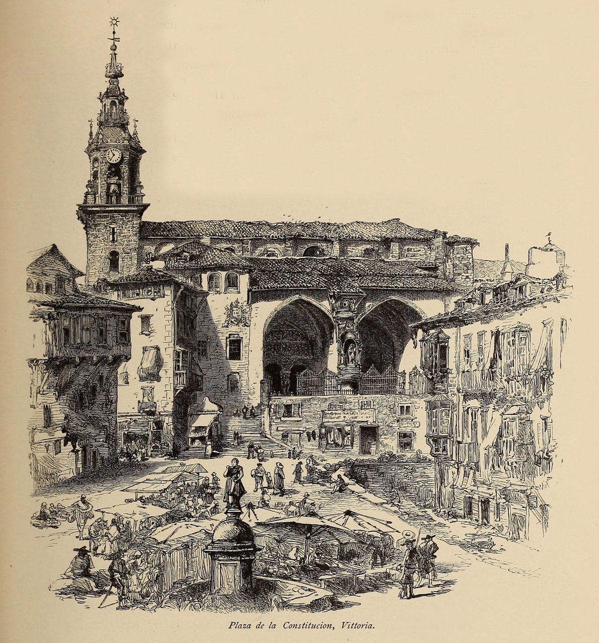 Plaza de la Constitucion in Vittoria, historic European city square with classic architecture