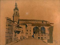 Plaza de la Virgen Blanca in Vitoria with historical buildings and people