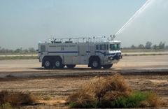 Fire truck donated by USAID demonstrating capabilities at Baghdad International Airport
