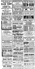 1915 theatre advertisements in Boston, Massachusetts, showcasing various historic theatres and performance venues