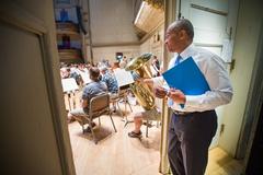 Governor Patrick rehearsing with Boston Pops at Symphony Hall