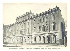 Historical black and white image of the Astor Library building at Lafayette Place, New York City in 1893