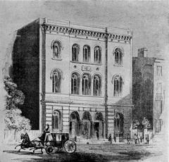 Drawing of Astor Library building in 1854 with classical architectural design