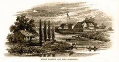 John Kinzie house and Fort Dearborn on Chicago River in early Northern Illinois