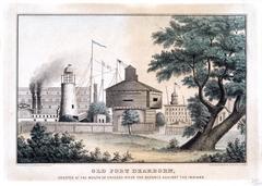 Old Fort Dearborn at the mouth of Chicago River, historic defense structure