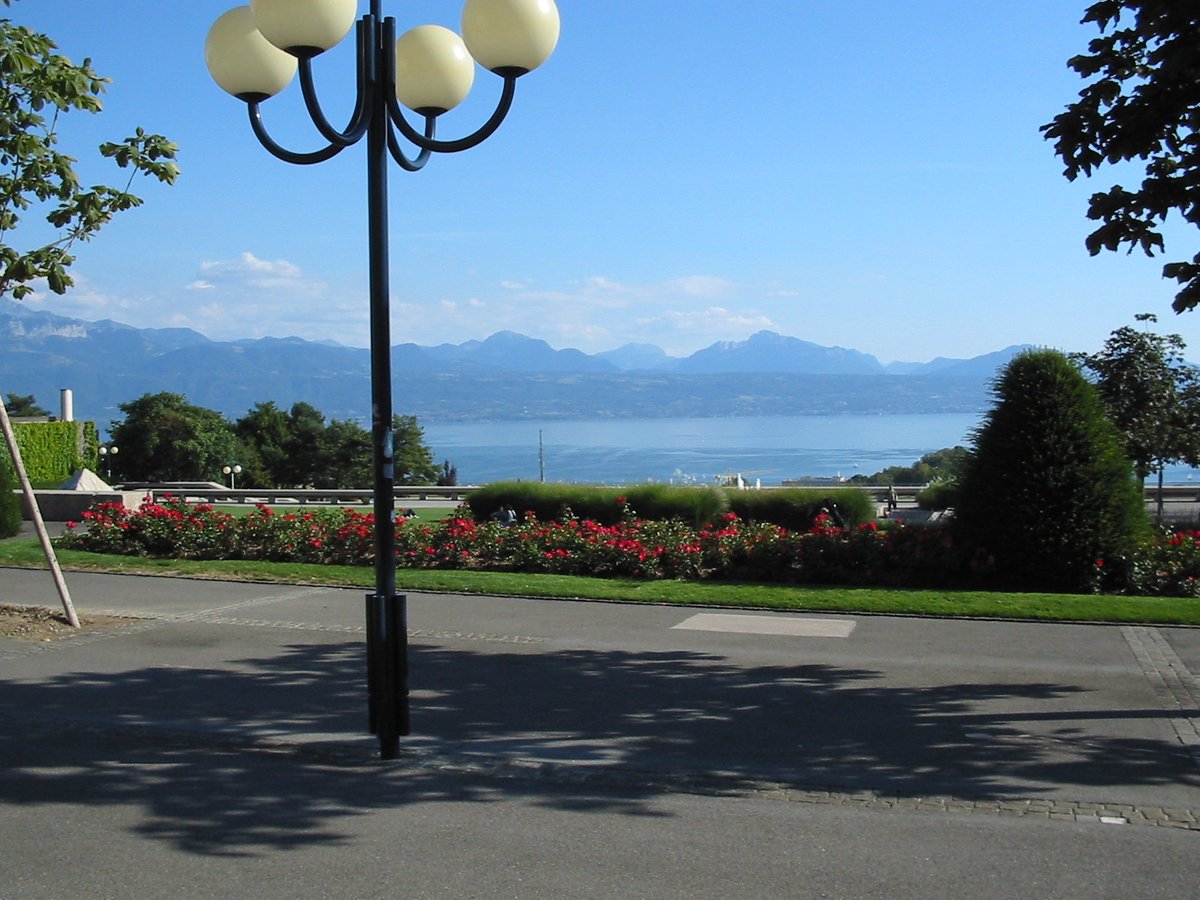 View of the Alps and Lake Geneva from Lausanne Esplanade de Montbenon