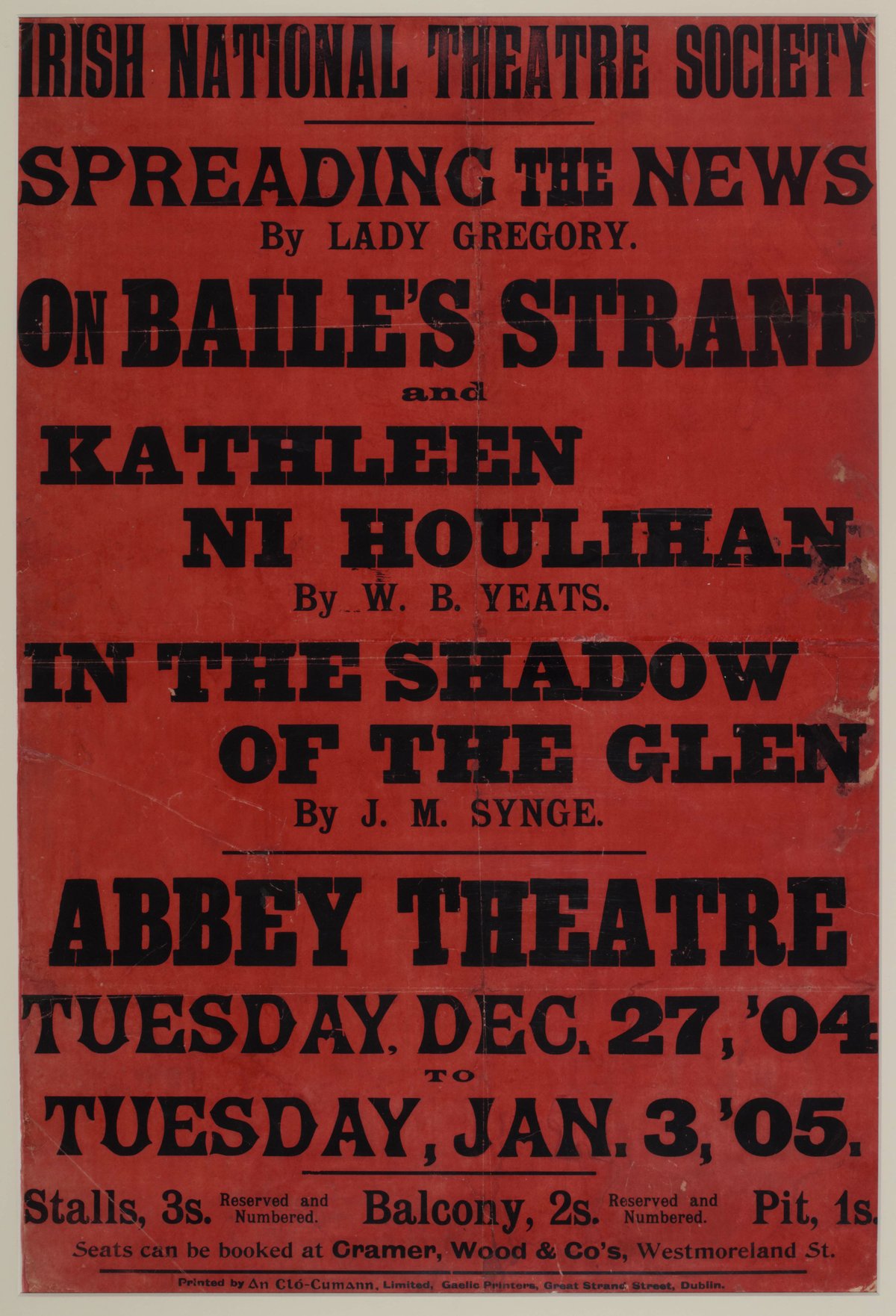 Abbey Theatre opening night poster December 1904 January 1905