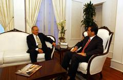 Secretary of Defense Donald H. Rumsfeld meeting with Panamanian President Martin Torrijos at Presidential Palace Panama City Nov 13 2004