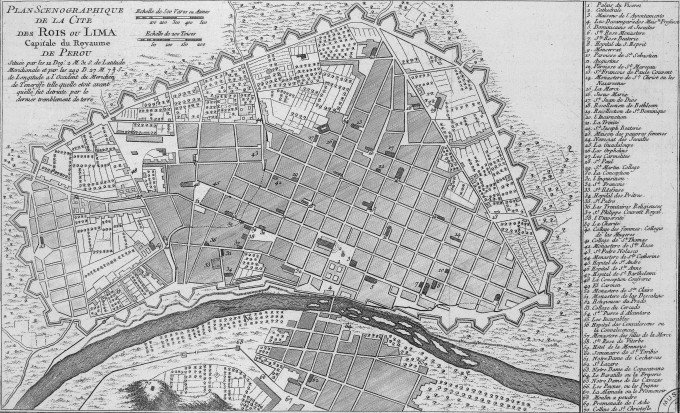 Scenographic plan of the City of Kings, Lima, capital of the Kingdom of Peru historical map