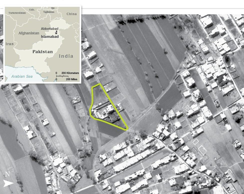 Aerial view of Osama bin Laden's compound in Abbottabad captured by CIA