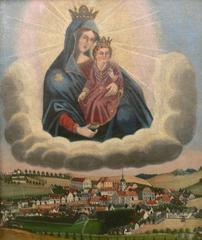 Votive painting Chotischau in the Bohemian Forest featuring Madonna of the type Maria Schnee, oil on canvas, circa 1800