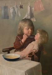 Girl with doll painting by H. Schönhauser from 1904