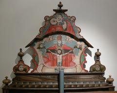 Painted softwood bed headboard with Gnadenstuhl and Madonna with Child, created by Urban Huemer in 1781
